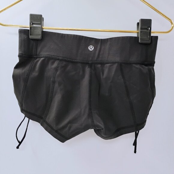 Lululemon Shorts Women 2 Black Mesh Over Miles Running Active Stretch Gym Logo - Picture 5 of 10